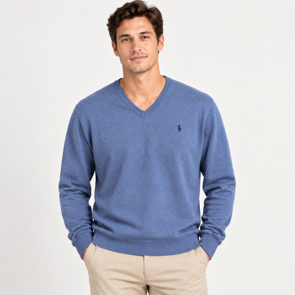 Polo Ralph Lauren Men's Pima Cotton V-Neck Sweater Blue Pullover Knit XL